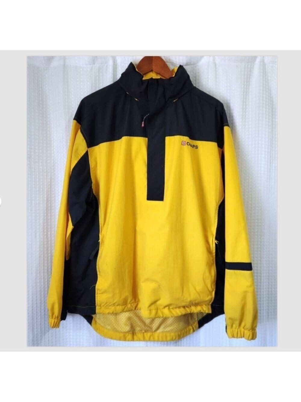 Chaps Men’s Medium 1/4 Zip Jacket • Yellow Black Nylon Pullover Hooded